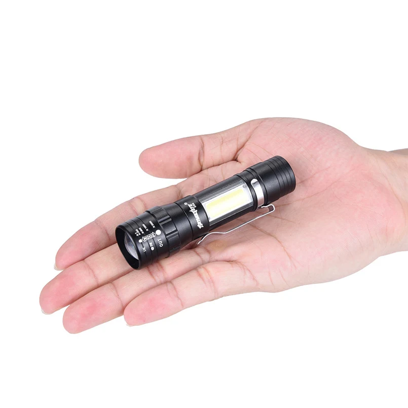 Aluminum Waterproof ZOOMABLE XPE Q5 + COB LED Mini Led Flashlight Torch Tactical light 14500AA Rechargeable Battery F#4S29 (1)