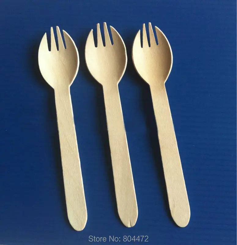 Wholesale Disposable Wooden Cutlery Catering Spoon Fork Spork Salad 16CM Tableware Utensils Can Be Customized LOGO | Дом и сад
