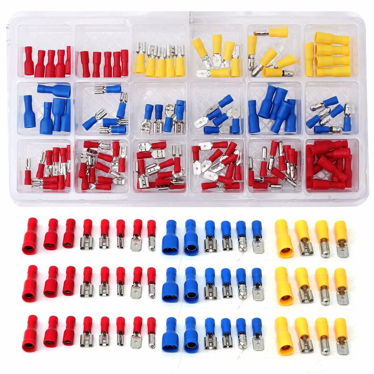 120Pcs Assorted Crimp Terminals Set Kits Electrical Insulated Cord Pin End 10-22AWG Wire Terminal Crimp Connector Spade Set Kit
120Pcs Assorted Crimp Terminals Set Kits Electrical Insulated Cord Pin End 10-22AWG Wire Terminal Crimp Connector Spade Set Kit
