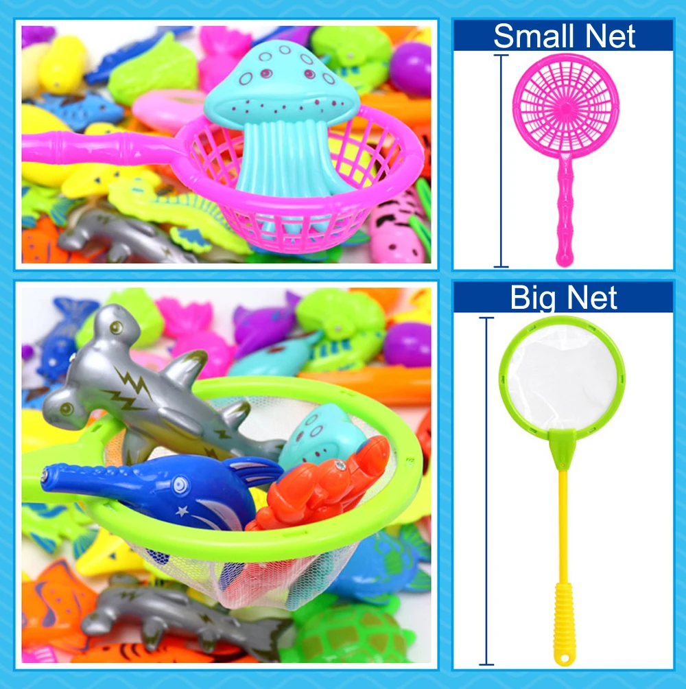 18-52pcs Kids Magnetic Fishing Toys Set with Inflatable Pool Net Magnet Fishing Rod Funny Classic Toys for Children Gift