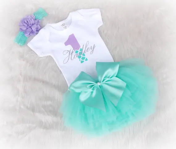 

personalize mermaid baby1st 2nd birthday bodysuit onepiece creeper shirt smash cake Tutu Dress romper Outfit Sets party gifts