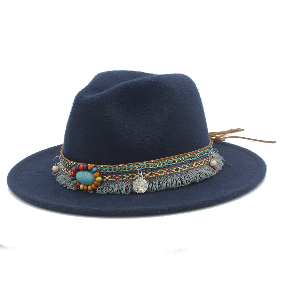 New Wool Women Men Felt Fedora Hat With Tassel Bohemia Ribbon Elegant Lady Winter Autumn Jazz Church Godfather Sombrero Caps
New Wool Women Men Felt Fedora Hat With Tassel Bohemia Ribbon Elegant Lady Winter Autumn Jazz Church Godfather Sombrero Caps