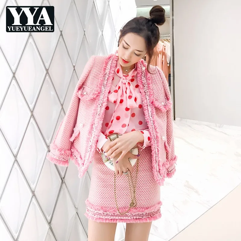 Brand Luxury Womens Pink Set Tweed Fashion Tassel Jacket Mini Skirt 2 Pieces Sets 2019 Autumn Elegant Slim Party Clothes Female
Brand Luxury Womens Pink Set Tweed Fashion Tassel Jacket Mini Skirt 2 Pieces Sets 2019 Autumn Elegant Slim Party Clothes Female