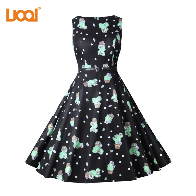 Vestidos винтажное платье Лето Цветочный Принт без рукавов вечерние платья S 50 s 60