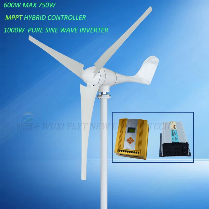 HAWT 600w max power 750w windmill with 12v/24v automatic recognition MPPT hybrid controller and 1000w pure sine wave inverter
HAWT 600w max power 750w windmill with 12v/24v automatic recognition MPPT hybrid controller and 1000w pure sine wave inverter