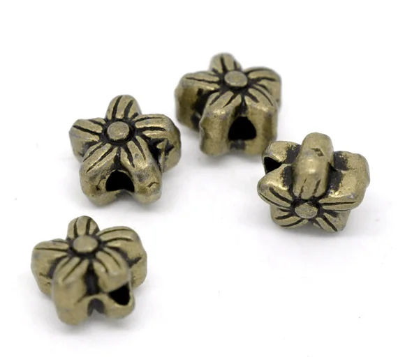 Wholesale 10//20Pcs Bronze Plated(Lead-Free)Flower Flat oval Hollow Spacer Beads