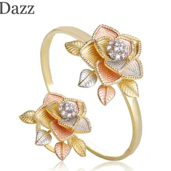 Dazz Gorgeous Cubic Zircon Flower Shape Bangle Ring Set Three Tone Color Copper Jewelry For Women Bridal Banquet Delicate Bijoux
Dazz Gorgeous Cubic Zircon Flower Shape Bangle Ring Set Three Tone Color Copper Jewelry For Women Bridal Banquet Delicate Bijoux