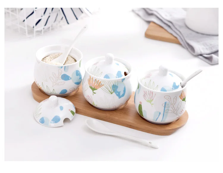 Beautiful Ceramic Sugar Bowl Home Kitchen Bamboo Mat Salt Condiment Pot Jars With Spoons
Beautiful Ceramic Sugar Bowl Home Kitchen Bamboo Mat Salt Condiment Pot Jars With Spoons