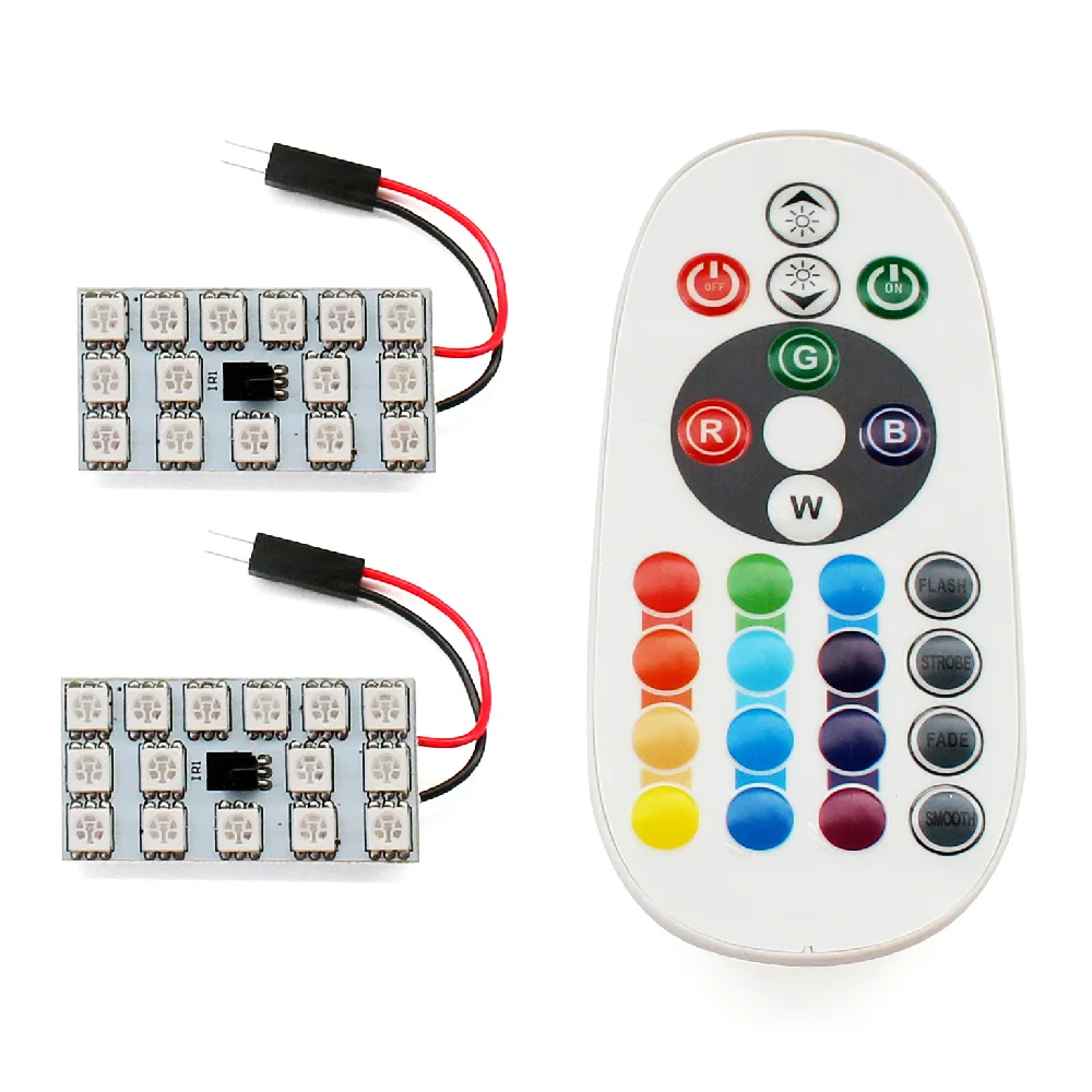 2PCSx 12Colors RGB 5050 15SMD LED Panel Light For Car Interior Map Dome Door Trunk Light+ 24keys Remote Controller
2PCSx 12Colors RGB 5050 15SMD LED Panel Light For Car Interior Map Dome Door Trunk Light+ 24keys Remote Controller