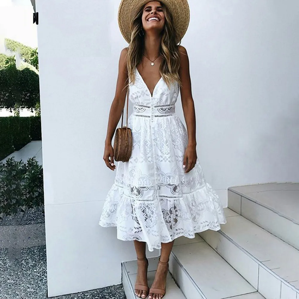 women's Dresses Summer Women Sleeveless Casual White Embroidery laceBeach Sundress Sexy V Neck Hollow Out Mid-Calf Dress L30802
women's Dresses Summer Women Sleeveless Casual White Embroidery laceBeach Sundress Sexy V Neck Hollow Out Mid-Calf Dress L30802