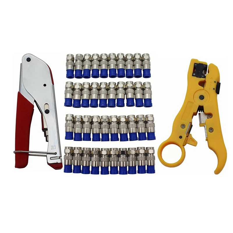 Coaxial Compression Tool Crimping Set Adjustable Rg6 Rg 11 75 – 5 7 Cable Stripper With 40 Pcs F Compress | Инструменты