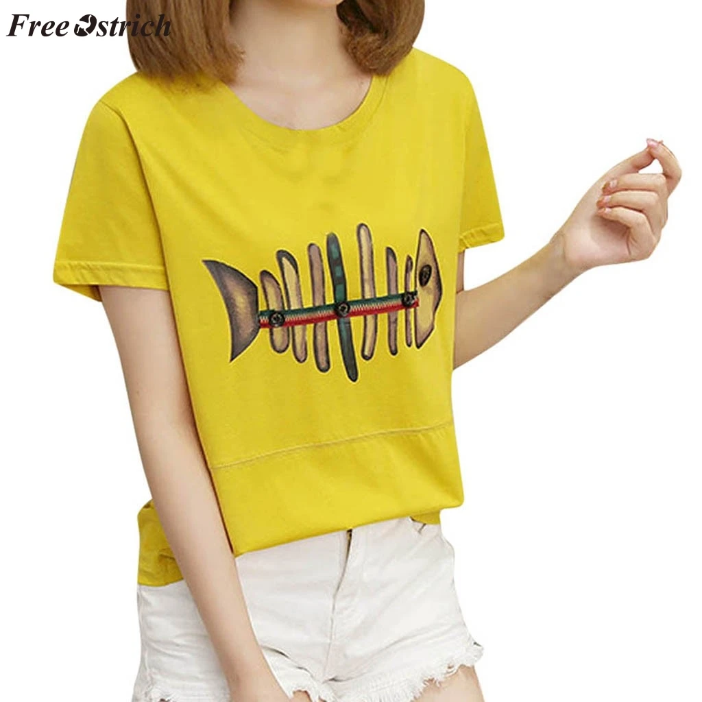 FREE OSTRICH Women's fashion casual o neck T-shirt short-sleeved personality fish bone print girl wind small fresh cute T-shirt
FREE OSTRICH Women's fashion casual o neck T-shirt short-sleeved personality fish bone print girl wind small fresh cute T-shirt