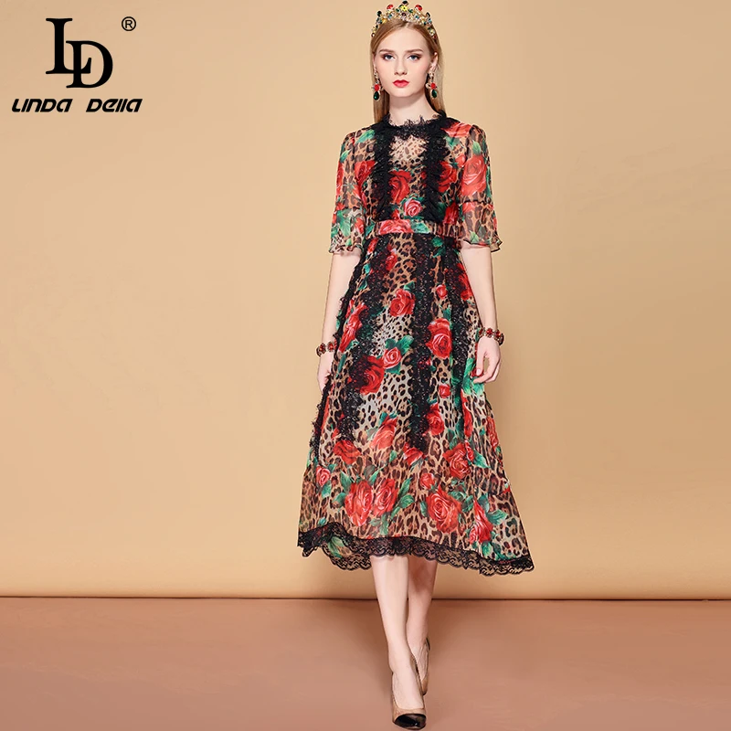 LD LINDA DELLA Holiday Party Summer Dress Women's Half Sleeve Sexy Rose Floral Leopard Printed Chiffon Lace Patchwork Long Dress
LD LINDA DELLA Holiday Party Summer Dress Women's Half Sleeve Sexy Rose Floral Leopard Printed Chiffon Lace Patchwork Long Dress
