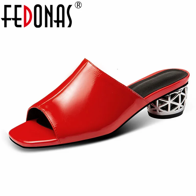 FEDONAS Fashion Genuine Leather Patent Leather Women Sandals 2019 Summer New Slip On Shallow High Heels Party Casual Shoes Woman
FEDONAS Fashion Genuine Leather Patent Leather Women Sandals 2019 Summer New Slip On Shallow High Heels Party Casual Shoes Woman