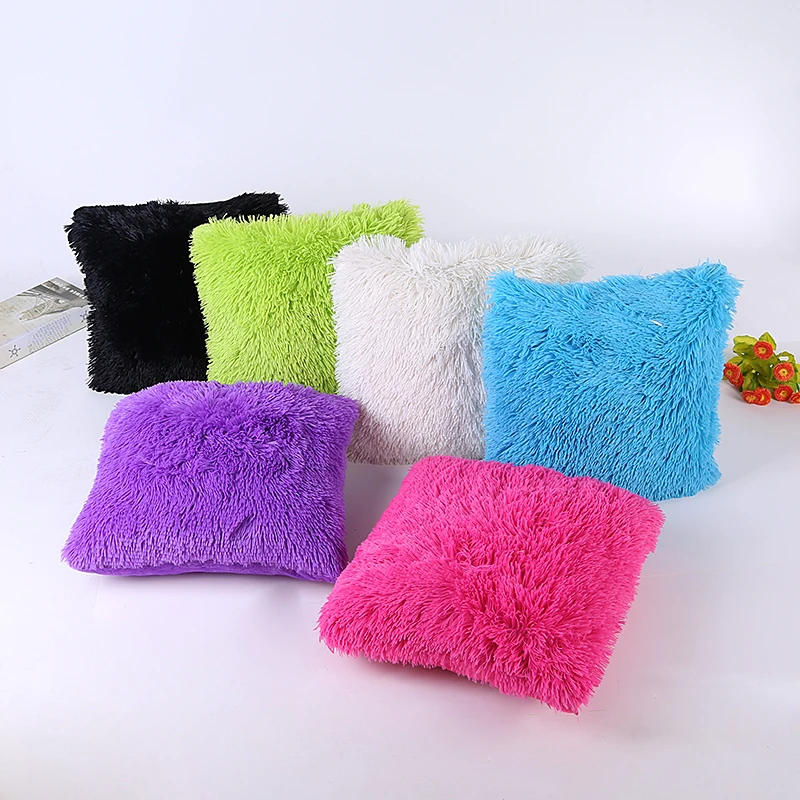 Cushion Cover New Fashion Colorful Decor Fur Soft Decorative Sofa Bed Home Car Seat Pillow Case Solid Elegant Decoration 43*43cm 14