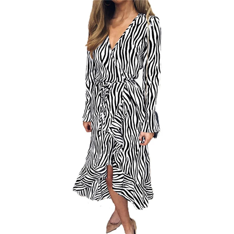 2019 Spring Autumn Dress Vintage Ruffle Striped Print Long Sleeve Dress Fashion Leisure V Neck Flare Sleeve Party Dresses Tunic
2019 Spring Autumn Dress Vintage Ruffle Striped Print Long Sleeve Dress Fashion Leisure V Neck Flare Sleeve Party Dresses Tunic