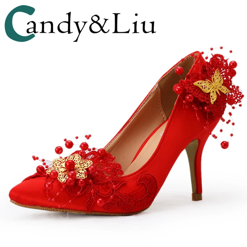 Chinese Red Wedding Shoes Satin Silk Dynamic Beads Red Butterfly Metal Decoration Pointed Married Female Bride Party Dress Pumps
Chinese Red Wedding Shoes Satin Silk Dynamic Beads Red Butterfly Metal Decoration Pointed Married Female Bride Party Dress Pumps