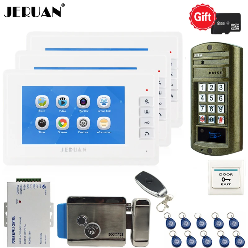 

Home 7`` LCD Video Doorbell Voice/Video Recording Intercom System kit 3 monitors + Waterproof password Access Mini Camera 1V3