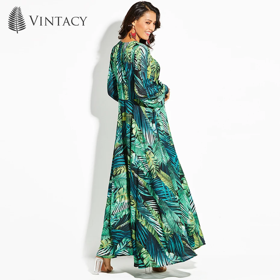 Plant And Floral Print Long Maxi Dress 