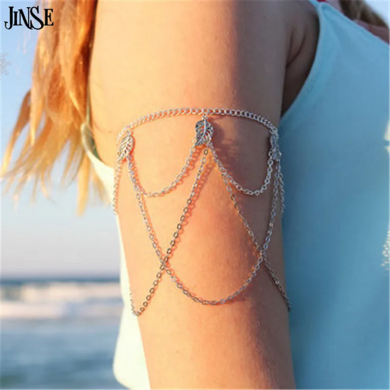 JINSE Retro Design Summer Fringed Leaves Arm Slave Chain Cuff Armband Armlet Bracelet For Women gifts HC005
JINSE Retro Design Summer Fringed Leaves Arm Slave Chain Cuff Armband Armlet Bracelet For Women gifts HC005