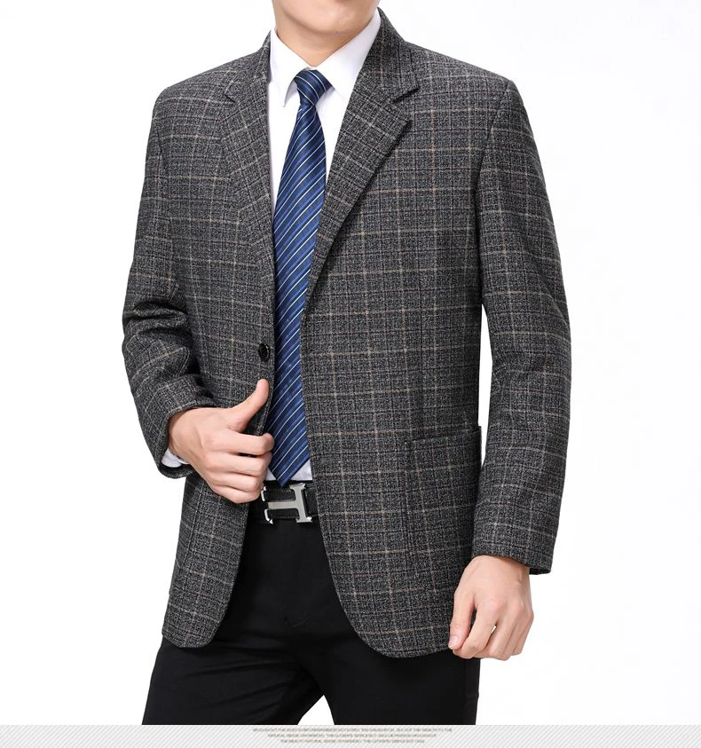 WAEOLSA Spring Autumn Men Plaid Blazers Blue Gray Suit Jackets Man Elegance Blazer Hombre Check Texture Tailored Jackets Male Outfits (7)