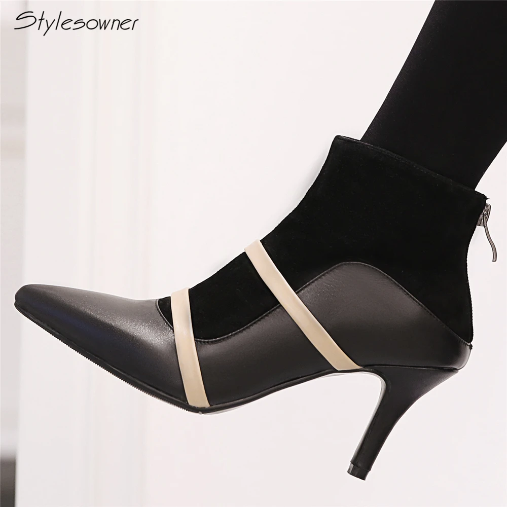 BuonoScarpe Pointed Toe Zipper Shoes Patchwork Real Leather Ankle Boots Women Spiked High Heel Short Botas Zapatos Mujer Size43
BuonoScarpe Pointed Toe Zipper Shoes Patchwork Real Leather Ankle Boots Women Spiked High Heel Short Botas Zapatos Mujer Size43