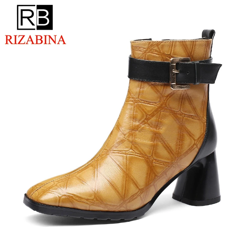 RIZABINA Mixed Color European Style Real Leather Buckle Zipper Luxury Square Toe Thick High Heels Big Size 33-43 Ankle Boots
RIZABINA Mixed Color European Style Real Leather Buckle Zipper Luxury Square Toe Thick High Heels Big Size 33-43 Ankle Boots