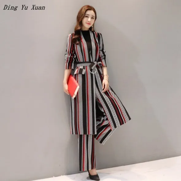Sash Long Trench Coat and Bell Bottoms Women Elegant Striped Pantsuits Ladies Loose Wide Leg Pant Suit Two Pieces Set Clothing
Sash Long Trench Coat and Bell Bottoms Women Elegant Striped Pantsuits Ladies Loose Wide Leg Pant Suit Two Pieces Set Clothing