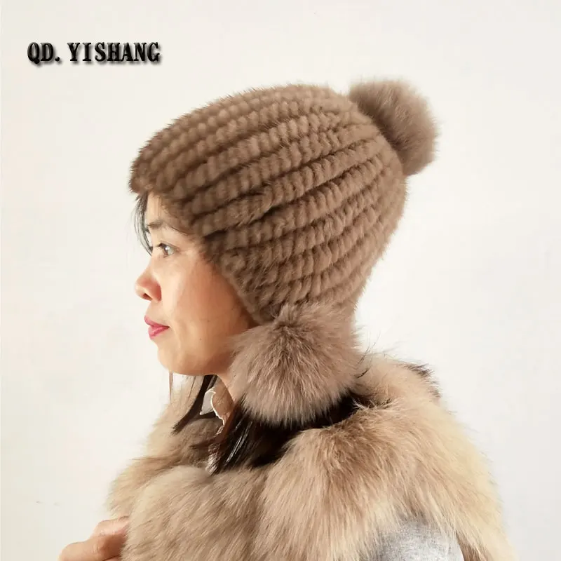 Mink Fur Hat Cap With Fox Fur Pompoms Hat For Women New Brand Thicken Female Cap Winter Knitted Mink Fur Beanies QD.YISHANG
Mink Fur Hat Cap With Fox Fur Pompoms Hat For Women New Brand Thicken Female Cap Winter Knitted Mink Fur Beanies QD.YISHANG