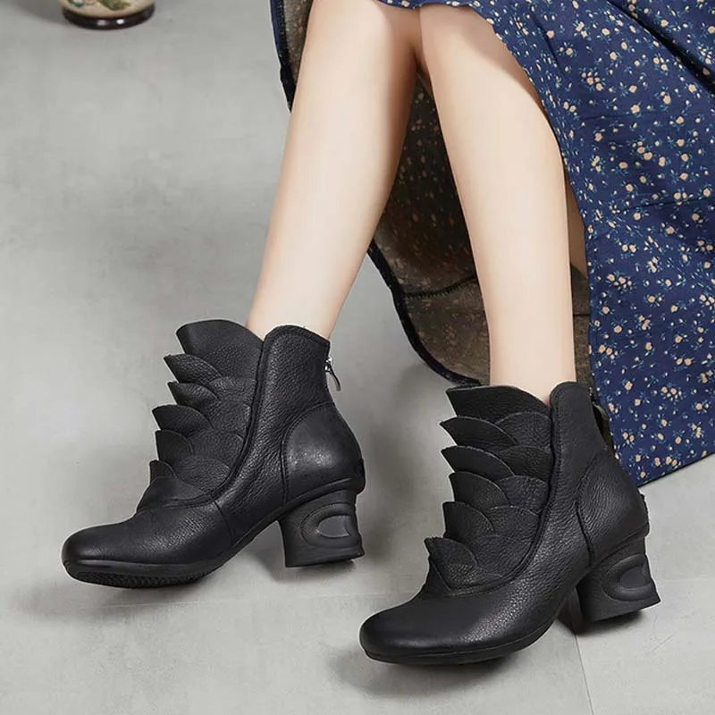 2018 new autumn single boots leather handmade retro with ankle boots back zipper round head with women's boots