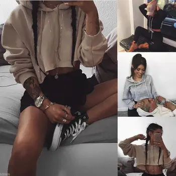 New Women Fashion Solid Bare Midriff Hoodie Loose Ladies Pullover Sweatshirt Jumper Workout Crop Short Tops
New Women Fashion Solid Bare Midriff Hoodie Loose Ladies Pullover Sweatshirt Jumper Workout Crop Short Tops