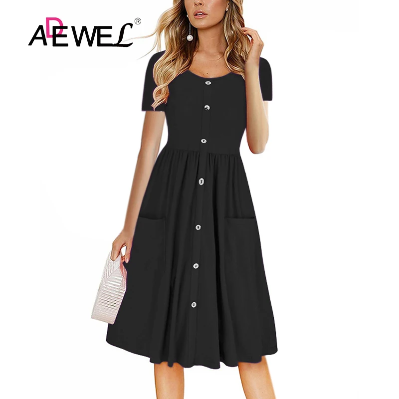 ADEWEL Summer Women Casual Short Sleeve Pocket Dress Plus Size O Neck Button Knee-length Vestidos Fiesta De Noche Sizes S-XXXL
ADEWEL Summer Women Casual Short Sleeve Pocket Dress Plus Size O Neck Button Knee-length Vestidos Fiesta De Noche Sizes S-XXXL