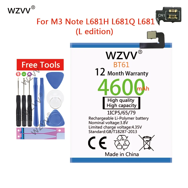 wzvv 4600mAh Li-Polymer Battery BT61 (L- Version) for M3 Note L681 L681H L681C L681M L681Q High Quality Replacement Batteries
wzvv 4600mAh Li-Polymer Battery BT61 (L- Version) for M3 Note L681 L681H L681C L681M L681Q High Quality Replacement Batteries