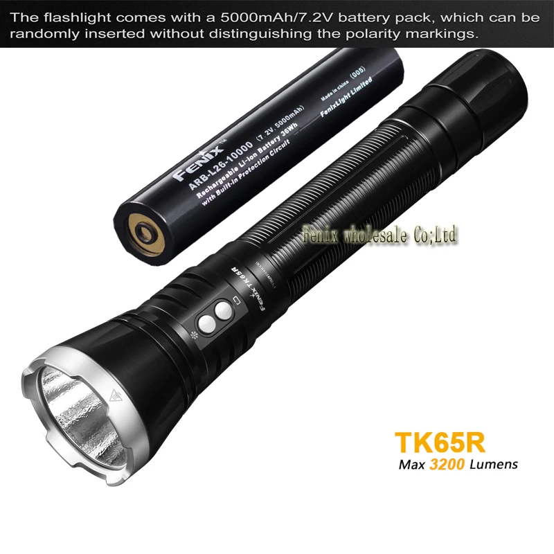 New Fenix TK65R Micro-USB rechargeable Flashlight 3200 lumens Cree XHP70 LED Built-in 7.2V/5000mAh Li-ion battery pack
New Fenix TK65R Micro-USB rechargeable Flashlight 3200 lumens Cree XHP70 LED Built-in 7.2V/5000mAh Li-ion battery pack