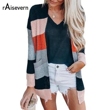 Raisevern Mid-length Sweater Striped Cardigan Sweater Long Sleeve Pocket Kitted Sweater Autumn/winter Warm Soft Female Sweater
Raisevern Mid-length Sweater Striped Cardigan Sweater Long Sleeve Pocket Kitted Sweater Autumn/winter Warm Soft Female Sweater