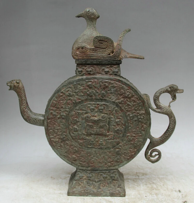 S5634 15" Old Chinese Bronze Folk flower Bird Beast Dragon handle Wine Tea Pot Flagon D0318
S5634 15" Old Chinese Bronze Folk flower Bird Beast Dragon handle Wine Tea Pot Flagon D0318