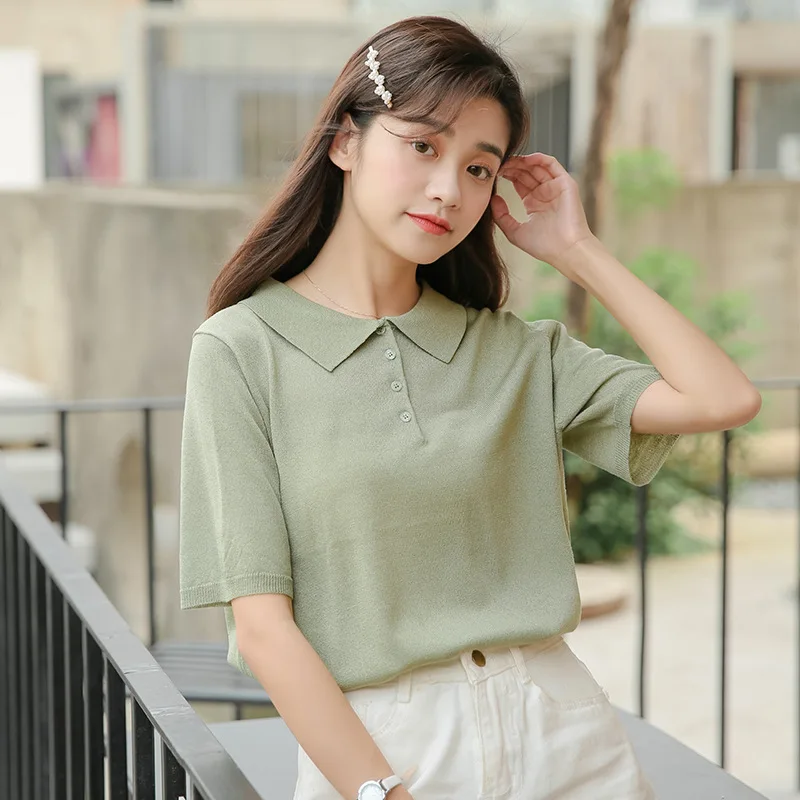 Ice Silk Knitted Short-sleeve Casual Shirt Polo Women 2019 Summer New Korean Simple Chic Avocado Green Solid Breathable Shirts
Ice Silk Knitted Short-sleeve Casual Shirt Polo Women 2019 Summer New Korean Simple Chic Avocado Green Solid Breathable Shirts