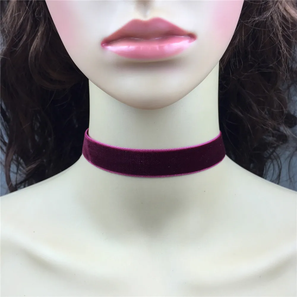 

Vintage Steampunk Burgundy Velvet Choker Necklace - 18mm Wine Red Plain Velvet With Silver Clasp Closure Handmade Simple Jewelry