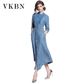 VKBN 2019 Autumn New Dresses Woman Party Night Mandarin Collar Stripes Loose Waist Silk Denim Dress Casual Long Dress
VKBN 2019 Autumn New Dresses Woman Party Night Mandarin Collar Stripes Loose Waist Silk Denim Dress Casual Long Dress