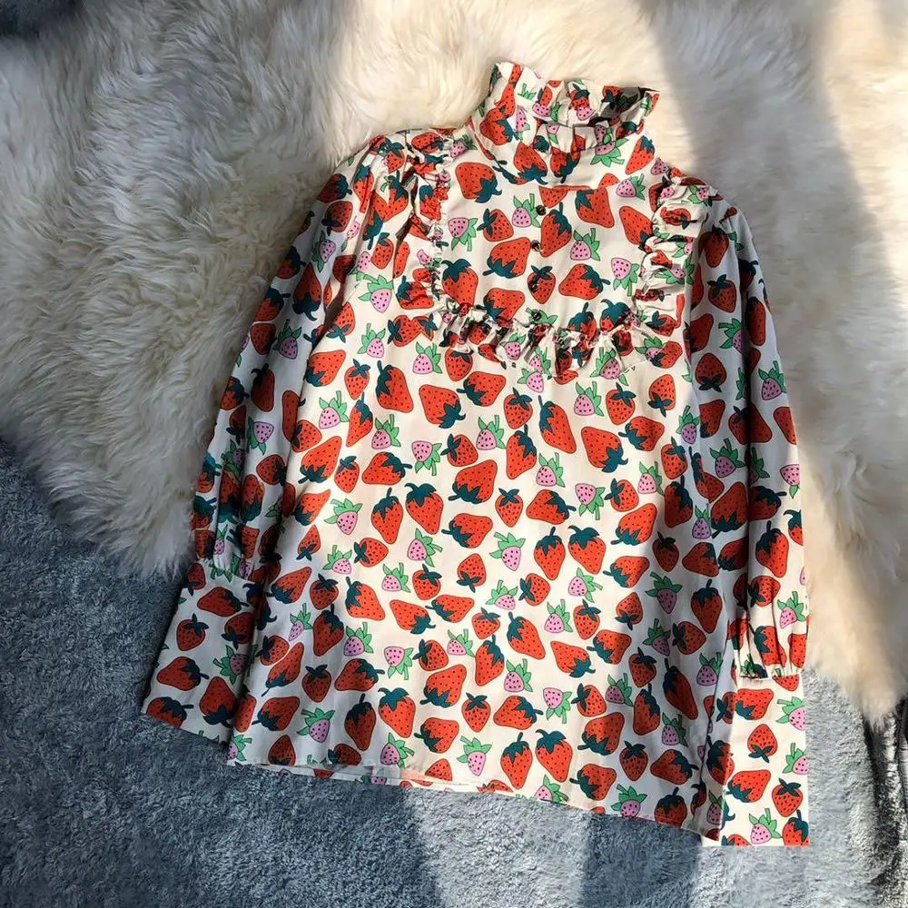 2019 new ladies fashion sexy long-sleeved stand collar fungus lace print shirt 0618
2019 new ladies fashion sexy long-sleeved stand collar fungus lace print shirt 0618