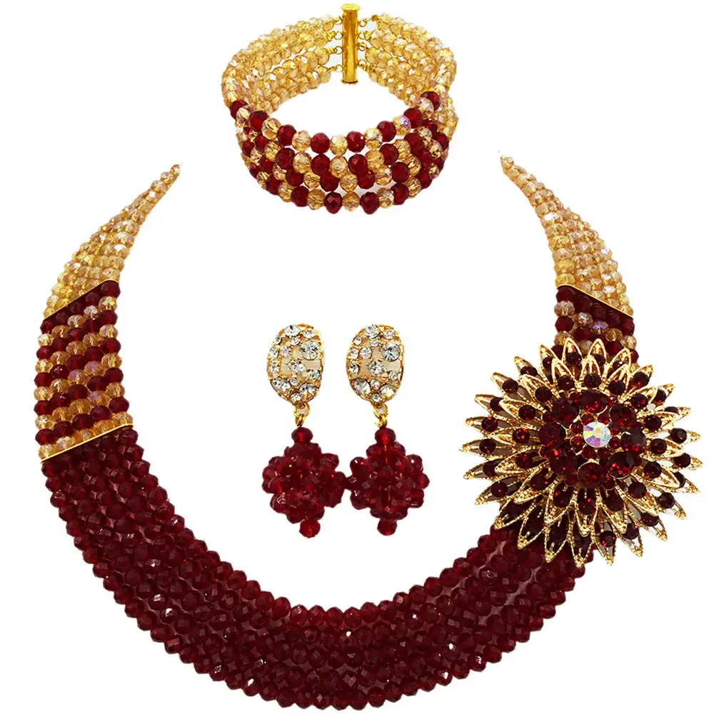 Fashion Gold AB Wine Crystal Beaded Necklace Nigerian Wedding African Beads Jewelry Set for Women 5L-SXJB15
Fashion Gold AB Wine Crystal Beaded Necklace Nigerian Wedding African Beads Jewelry Set for Women 5L-SXJB15