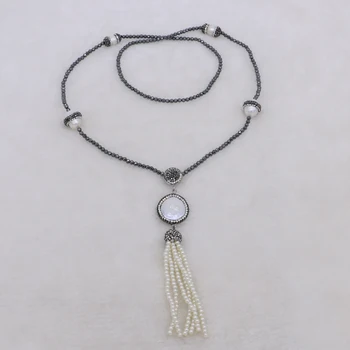 Natural round pearl &tassel pendant necklace 4 beads 27" natural hematite necklace long necklace Gems jewelry for women 549 
Natural round pearl &tassel pendant necklace 4 beads 27" natural hematite necklace long necklace Gems jewelry for women 549