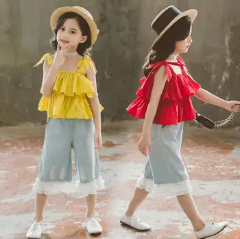 2019 new wholesale girls 2 pcs set shirt+ denim wide pants fashion girls suit 4-9t B915
2019 new wholesale girls 2 pcs set shirt+ denim wide pants fashion girls suit 4-9t B915
