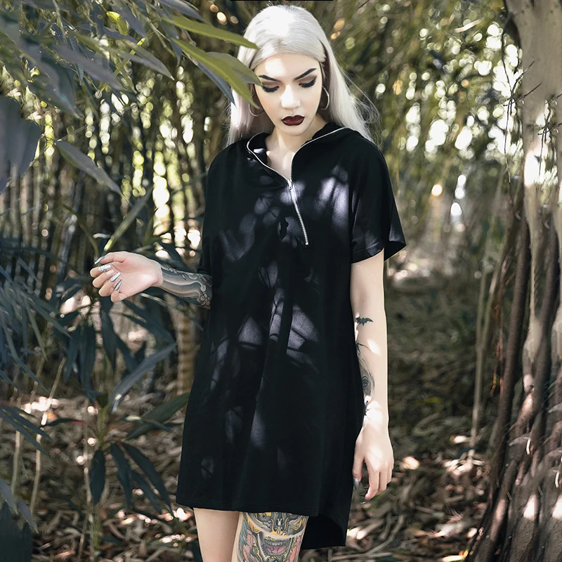 Gothic Punk Hoodied Black Women Dress Short Sleeve Mini Loose Casual Zipper Hooded Dresses Harajuku Fashion Streetwear Dress
Gothic Punk Hoodied Black Women Dress Short Sleeve Mini Loose Casual Zipper Hooded Dresses Harajuku Fashion Streetwear Dress