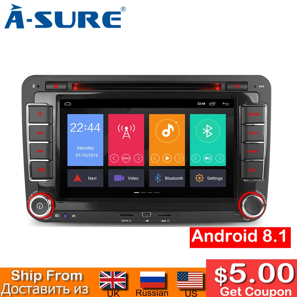 A Sure 2 Din 7 ''Android 8 1 Автомобильный мультимедийный радиоприемник DVD GPS навигатор
