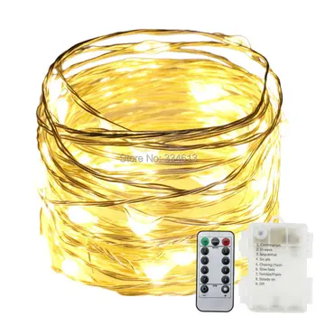

3AA Battery Powered 5M/16FT 50LEDs Copper Silver Wire LED String Lights, Indoor Warm White Starry Lights Dimmable + Remote