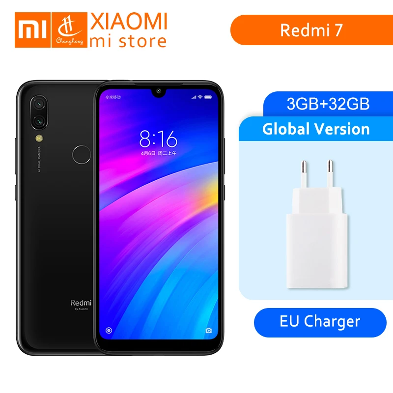 

Global Version Xiaomi Redmi 7 3GB 32GB 4000mAh Mobile Phone Snapdragon 632 Octa Core 12MP AI Dual Cameras 6.26" HD Screen CE FCC