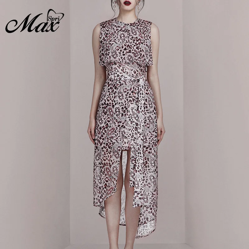 Max Spri 2019 New Fashion O Neck Sleeveless Bow Detail Leopard Chiffon Front Slit A-line Elegant Women Irregular Hemline Dress
Max Spri 2019 New Fashion O Neck Sleeveless Bow Detail Leopard Chiffon Front Slit A-line Elegant Women Irregular Hemline Dress