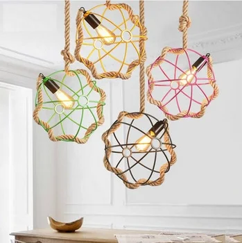 

Loft Style Iron Hemp Rope Droplight Edison Vintage Pendant Light Fixtures For Dining Room Retro Hanging Lamp Indoor Lighting