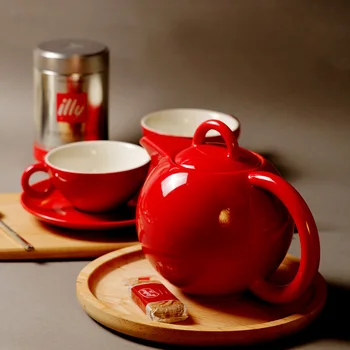 Pigmented Ceramic Tea Set Christmas Gift Coffee Cup Set Wedding Red Grey Porcelain Export Germany ASA Five-piece Set Tea Pot